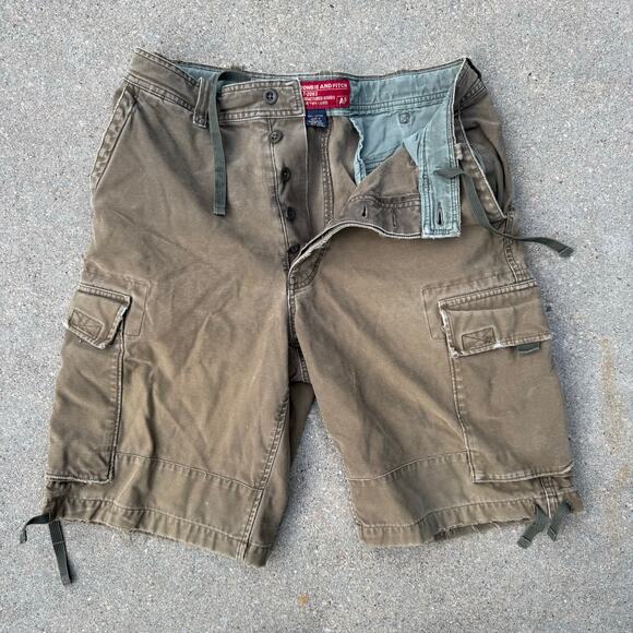 VTG Y2K Abercrombie and Fitch Paratrooper Cargo Canvas Shorts Drawcord Size 31 - Picture 1 of 9